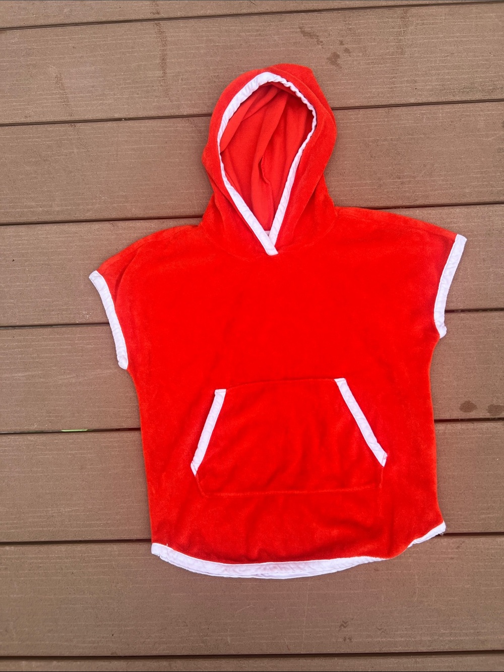 Hanna Andersson Red Hooded Kids Swim Poncho with White Trim